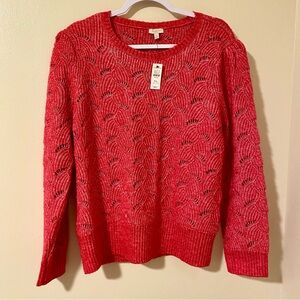 Talbots Red Puff Shoulder Pointelle Sweater Size XLP - NEW